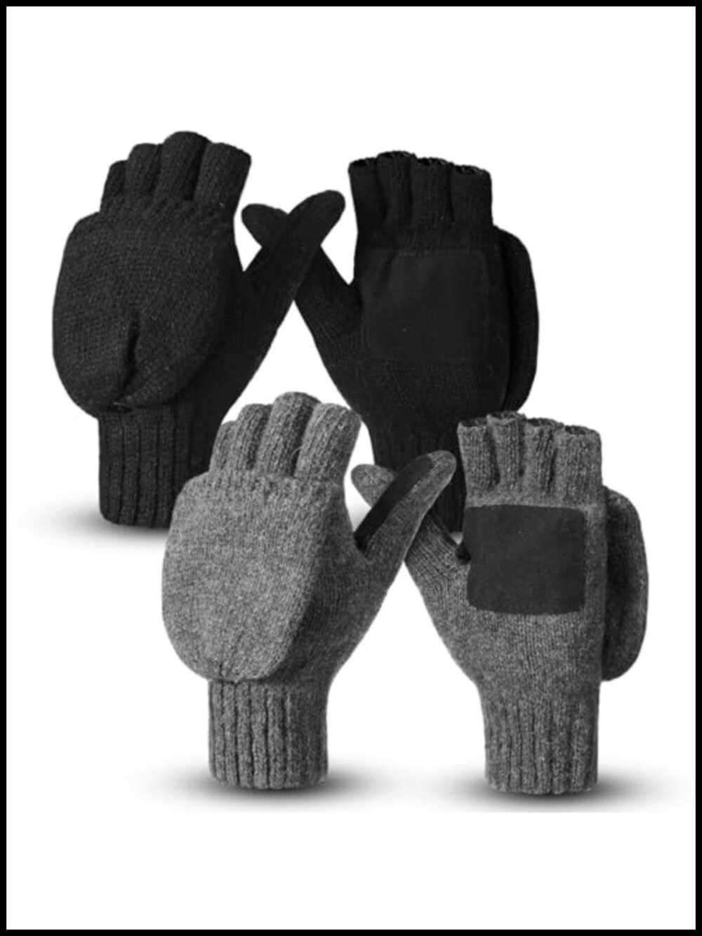 Wool Convertible Fingerless Gloves Mittens Winter Texting